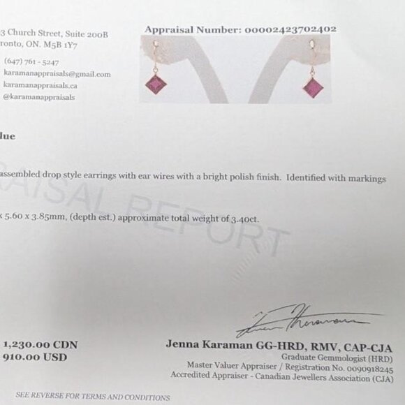 10K Yellow Gold Ruby 3.4Ct Earrings - Picture 3 of 5